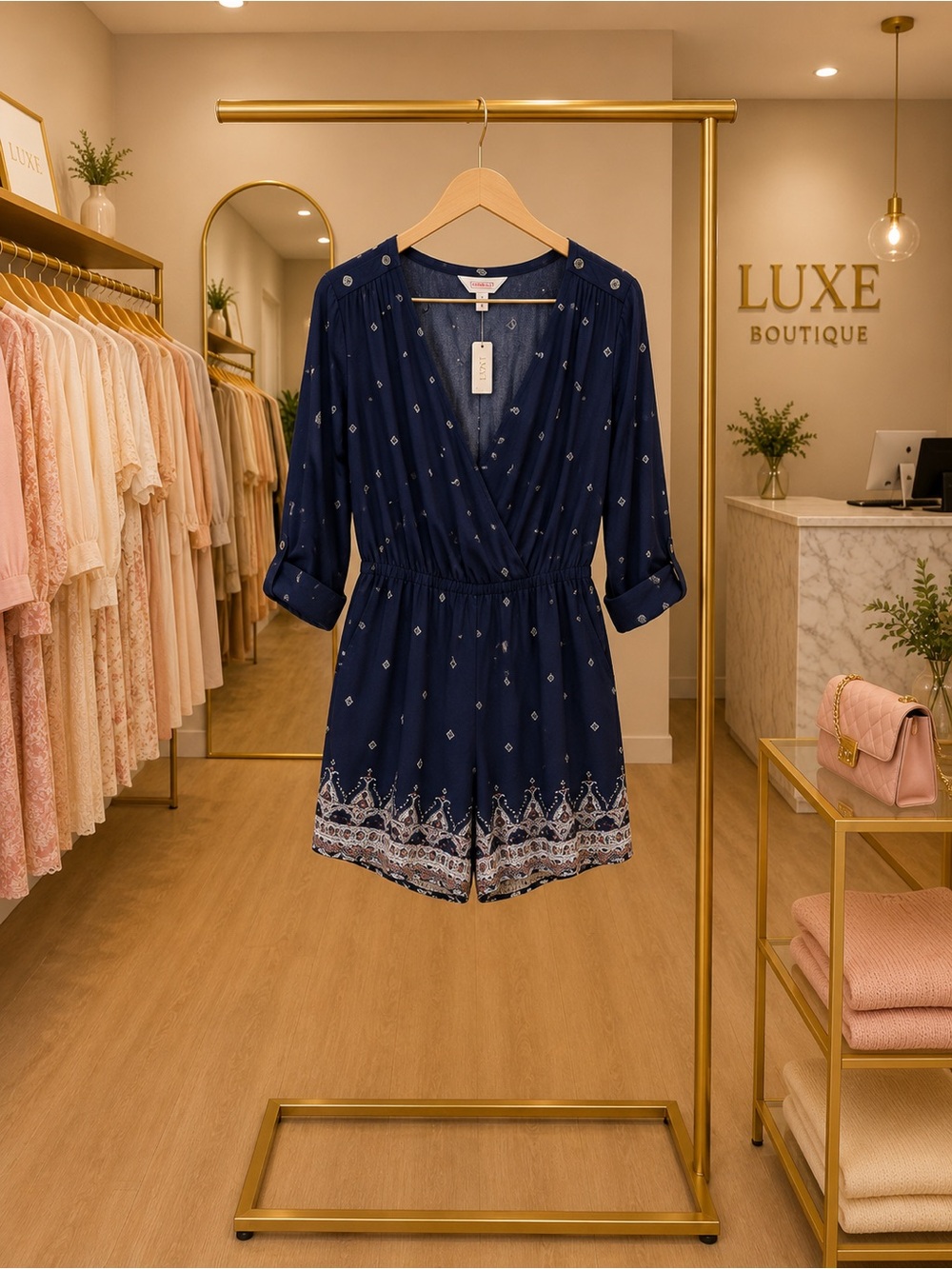 Cape Juby Navy Printed Wrap Romper